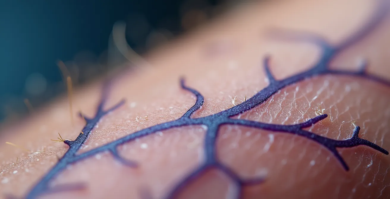 Détail macro de la texture de la peau avec réseau veineux visible